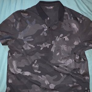 Valentino Textured Black Camo Polo